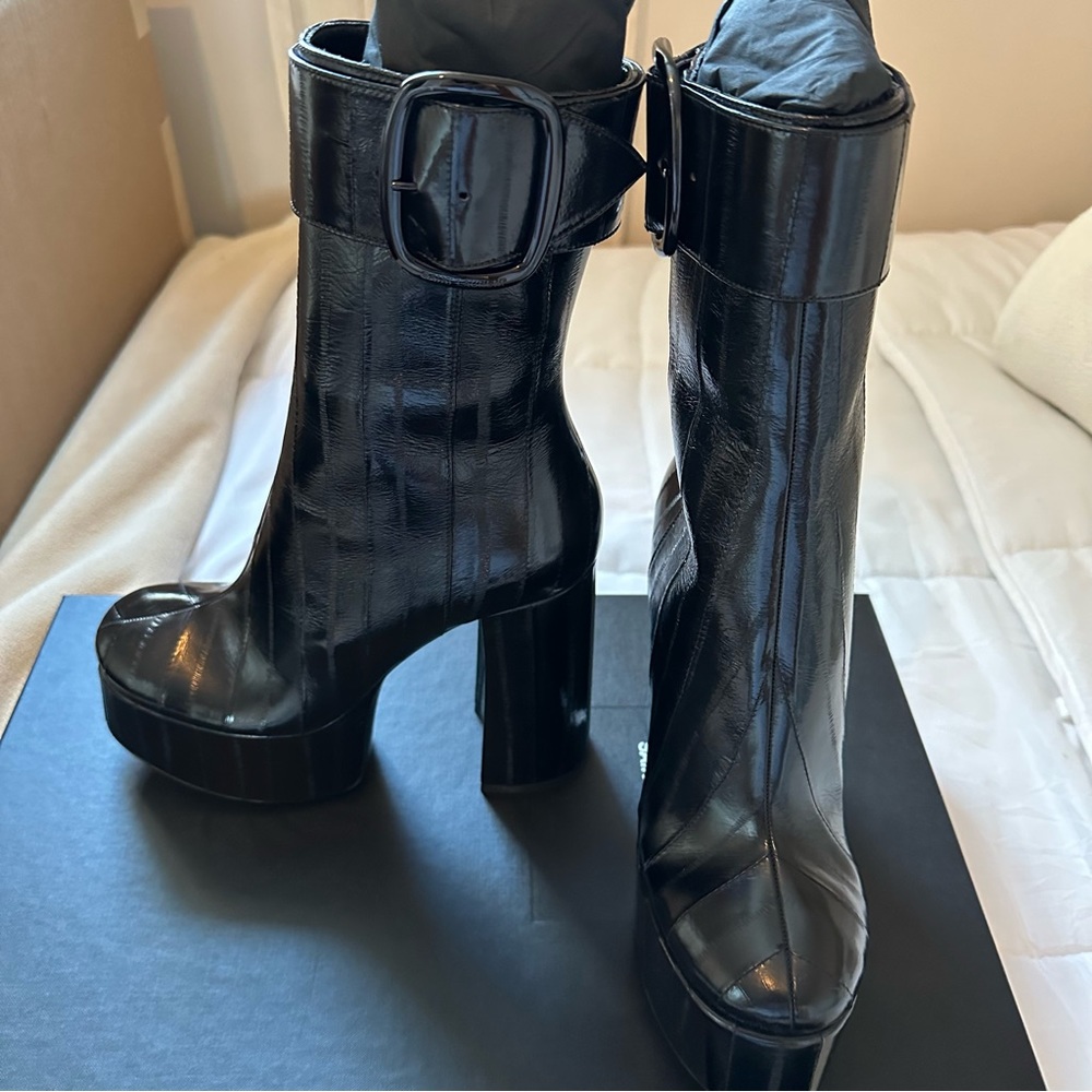 Saint Laurent Billy 85 Platform Bootie Black Pannelli Anguilla 38.5 Brand New